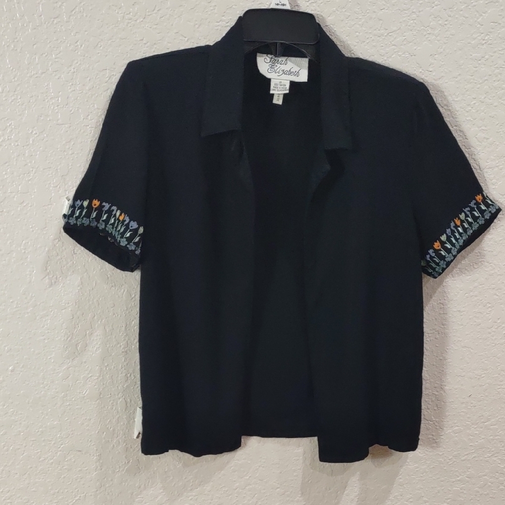Sarah Elizabeth Black Short Sleeve Shirt with Embroidered Sleeves - Picture 7 of 17